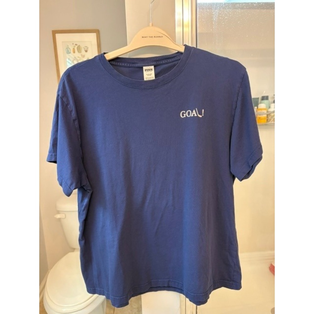 PINK Victoria's Secret Hockey Graphic T Shirt Women's XL Blue Goal Sports Tee